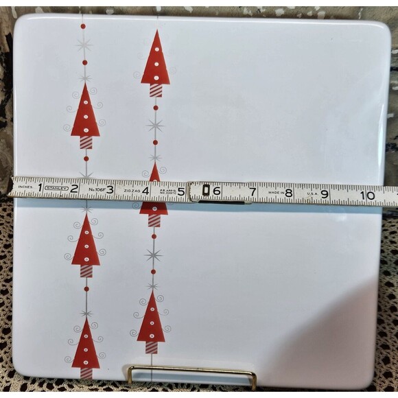 Ceramic Red & White Christmas Tree Trivet Serving Platter Square 10.5" - Picture 3 of 5